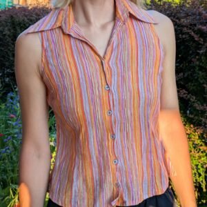 Ärmellose Bluse mit Spitzkragen Second Hand