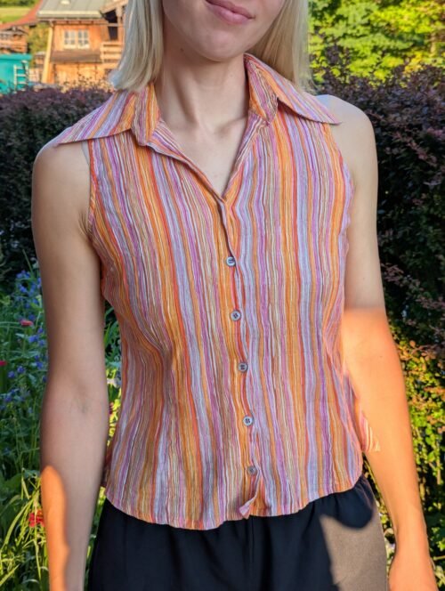 Ärmellose Bluse mit Spitzkragen Second Hand
